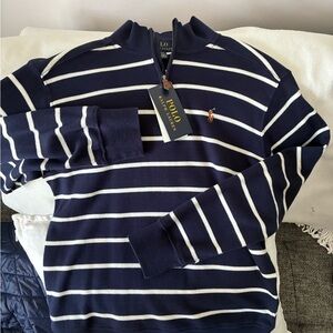 Ralph Lauren Navy and White Striped Zip-Up Sweater